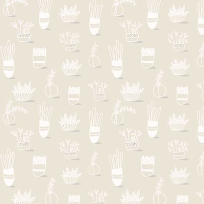 Цветы в горшочках на молочном фоне