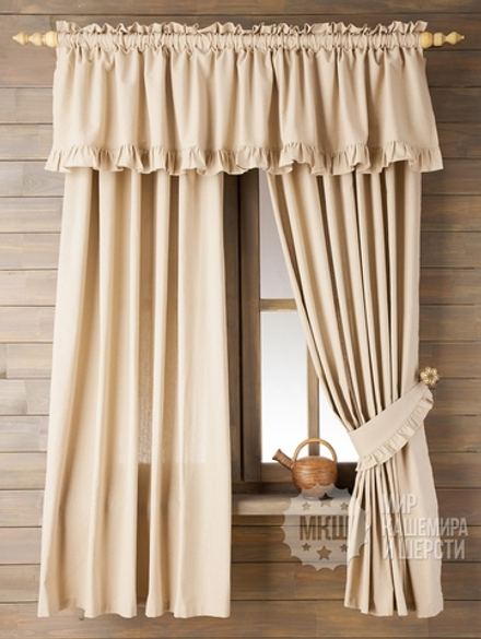 Шторы для кухни из льна ЛАЙНЕН (арт. BL01-221-02)  - (130х170)х2 см., ламбрекен 200 см.  - бежевые