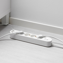 IKEA KOPPLA  (ИКЕА КОППЛА)  -  Удлинительный кабель 4 розетки/2 порта USB, белый, 3,0 м