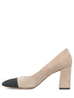 Женские комбинированные туфли бежевые с черной отделкой