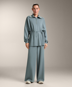 OYSHO Брюки прямого кроя с ребристой отделкой и модала, серо-синий