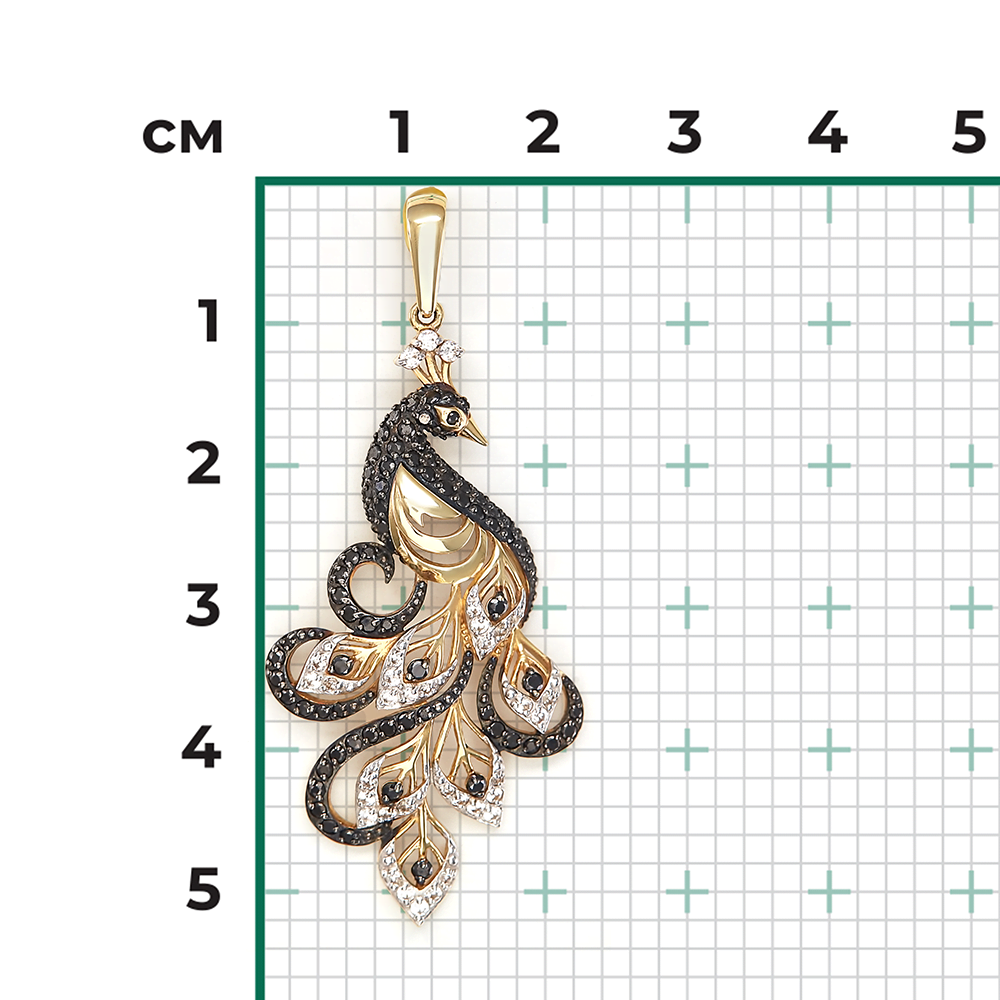 Подвеска «Павлин» из лимонного золота с фианитами