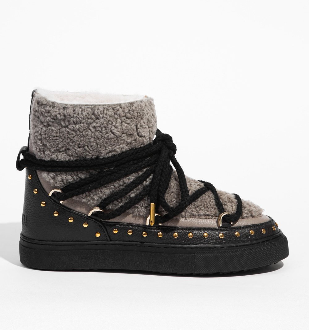 Высокие комбинированные кеды INUIKII 75103-076 Sneaker Curly Rock Taupe на меху