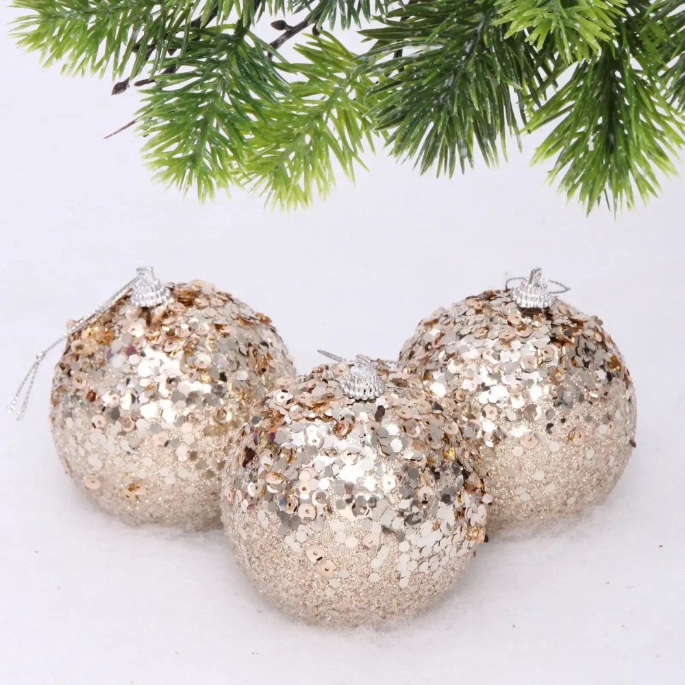 Новогодние шары «GLAME - Блеск» 8 см (набор 3 шт), Шампань