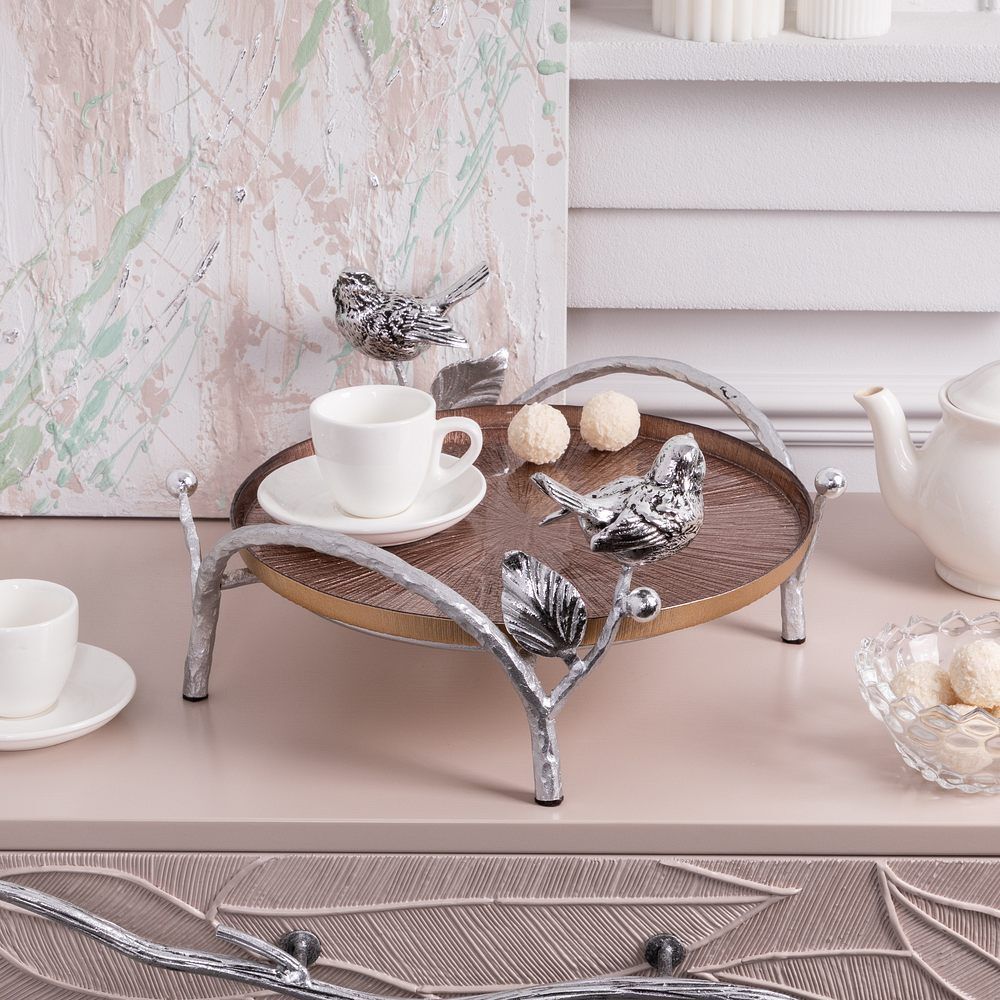 Фруктовница-конфетница Терра (поднос) Античное серебро Шоколадный