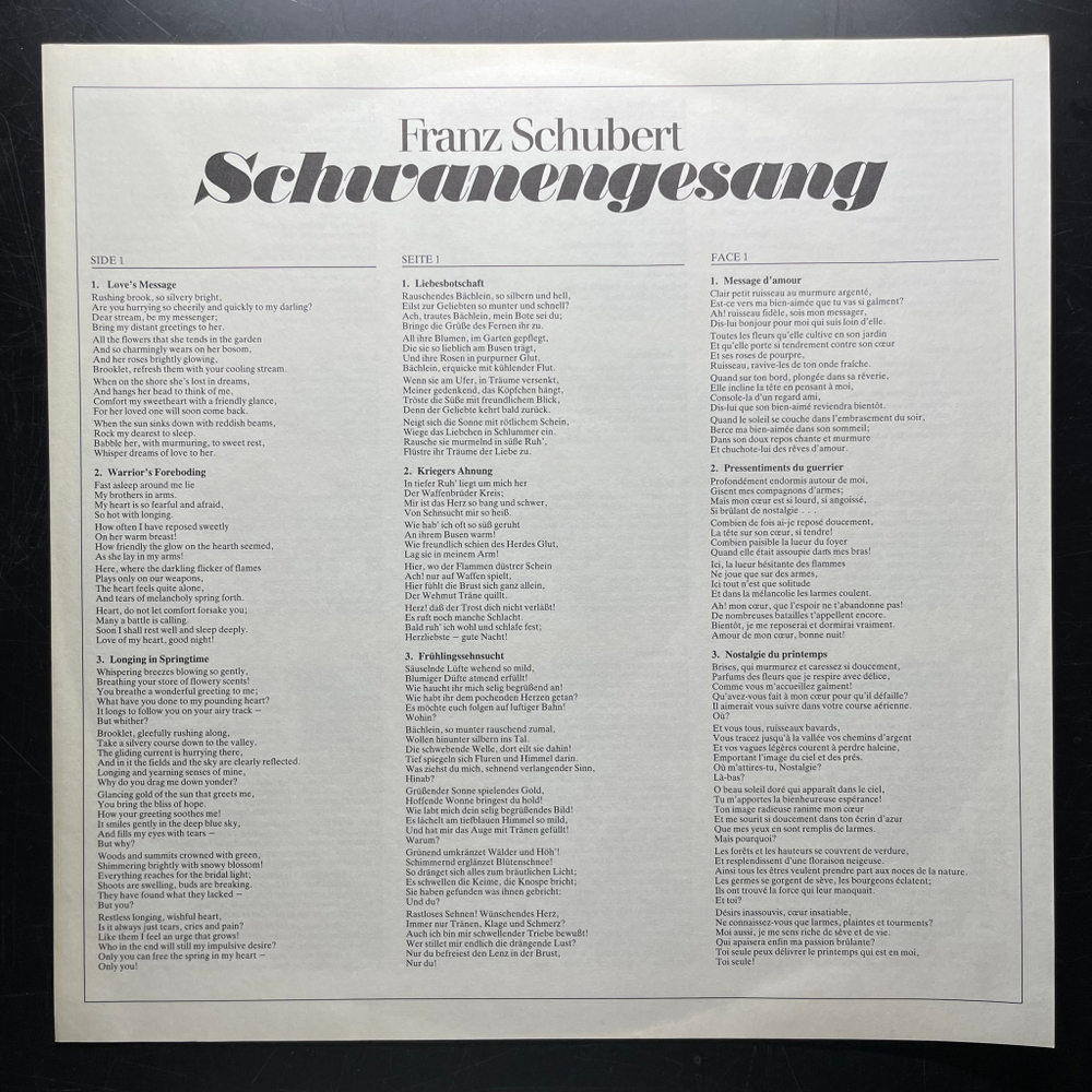 Шуберт - Лебединая песня (Германия 1981г.)