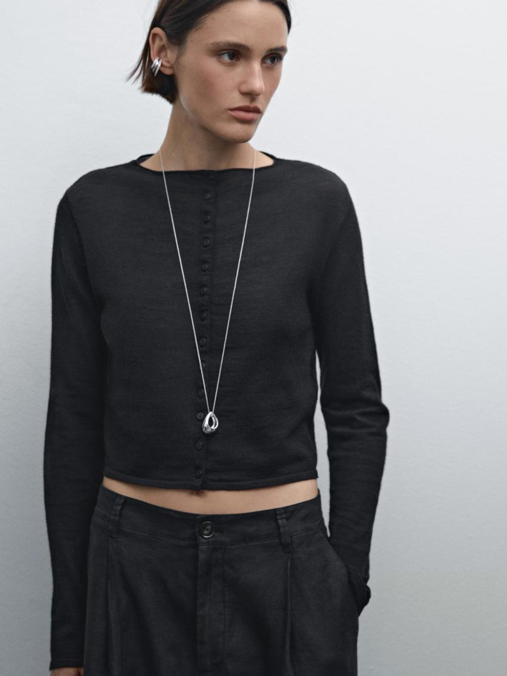 Massimo Dutti Брюки из 100% льна с широкими штанинами и средней посадкой, черный