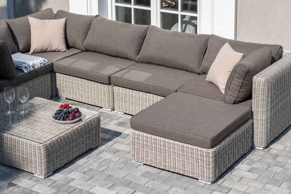 "Лунго" трансформирующаяся лаунж-зона из искусственного ротанга, цвет бежевый