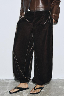 ZARA БАРХАТНЫЕ БРЮКИ-ГАЛИФЕ — ZW COLLECTION, КОРИЧНЕВЫЙ