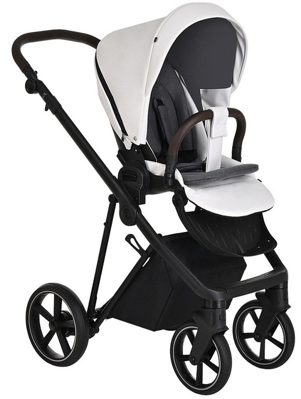 Детская коляска Roan Sol Кожа 3 в 1 с автокреслом Tutis Elo Black RSL/2024 White/Black/руч.Тем.коричневый