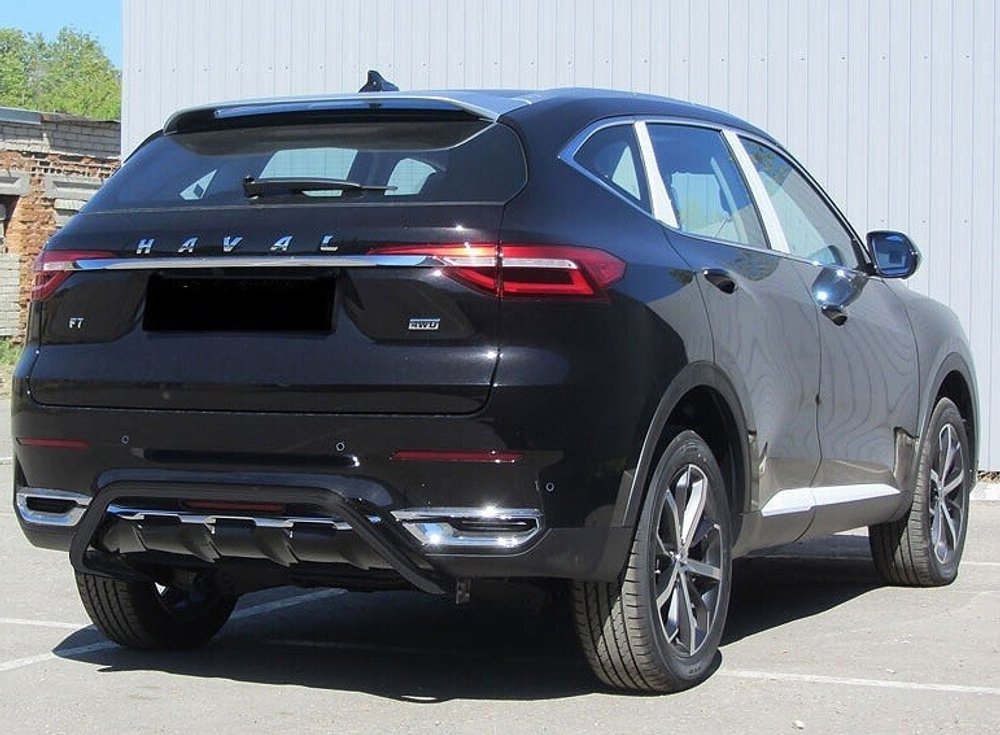 Защита заднего бампера (нержавейка) Haval F7 F7x (2019-2023) d42 скоба (черный)