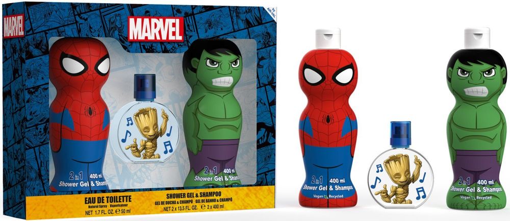 Marvel Hulk shower gel 400 мл + Spider-man shower gel 400 мл + Я Грут eau de toilette 50 мл Avengers Set