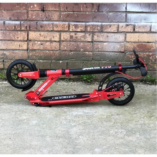 Складной двухколёсный самокат Micar Storm Pro 200 мм с двумя амортизаторами и ручным дисковым тормозом, красный