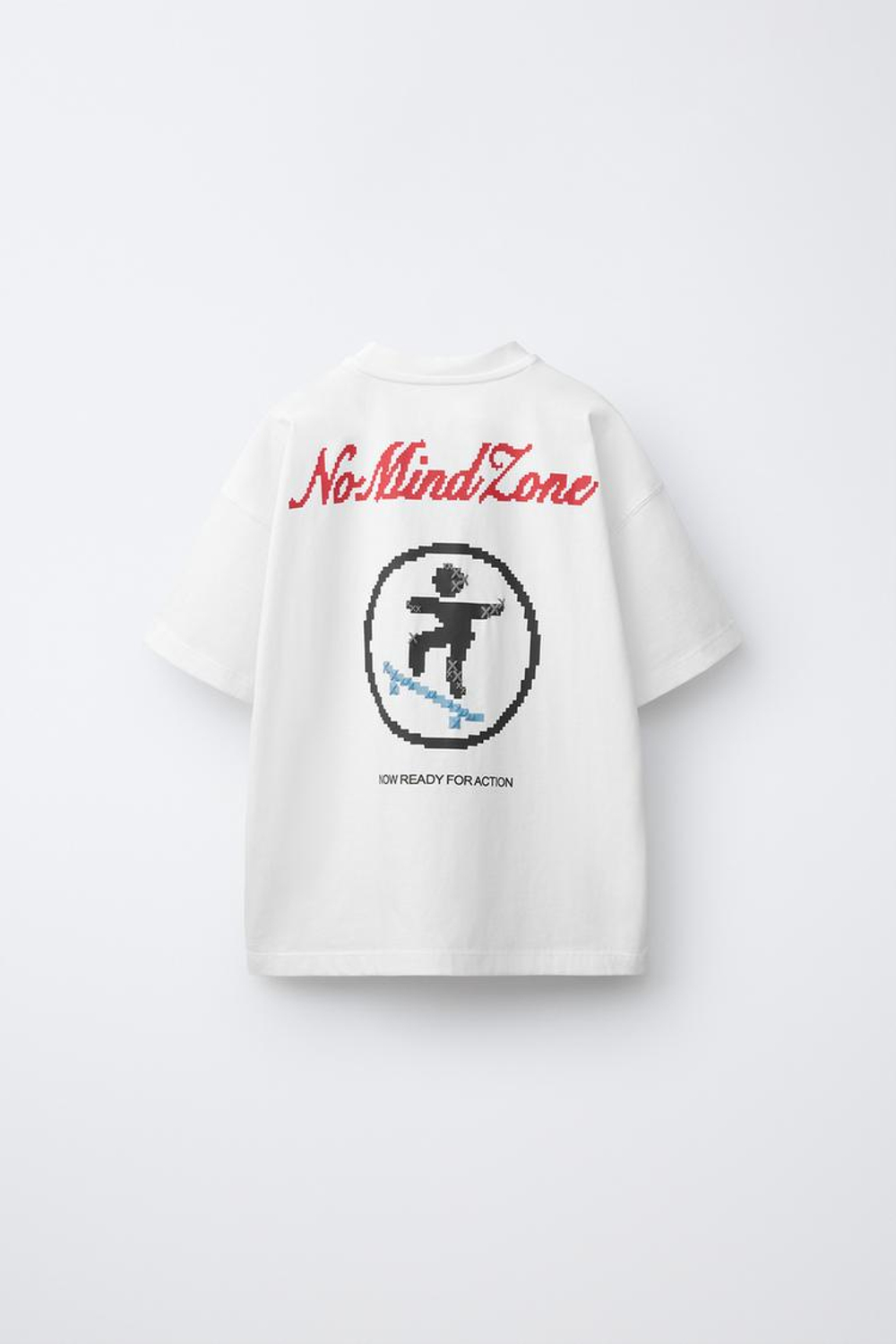 ZARA ФУТБОЛКА С ПРИНТОМ SKATE PIXEL, БЕЛЫЙ