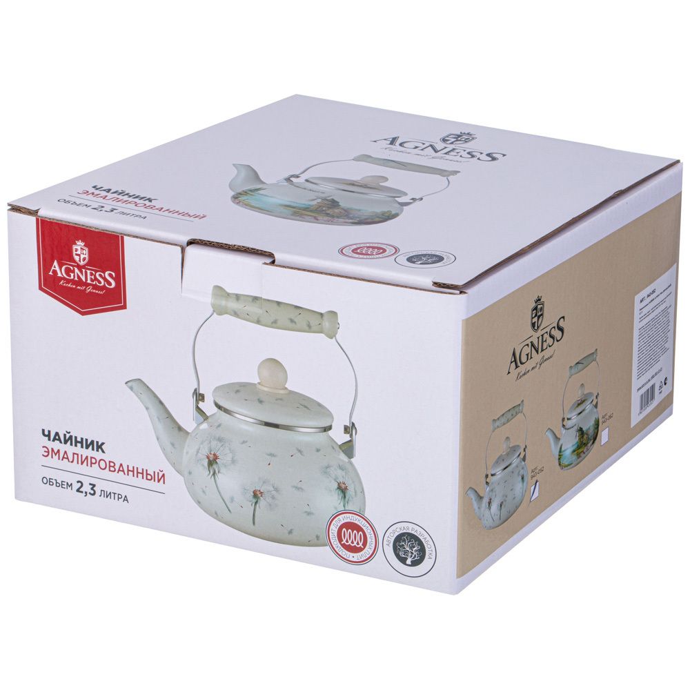 ЧАЙНИК AGNESS ЭМАЛИРОВАННЫЙ СЕРИЯ "DANDELION", 2,3 Л