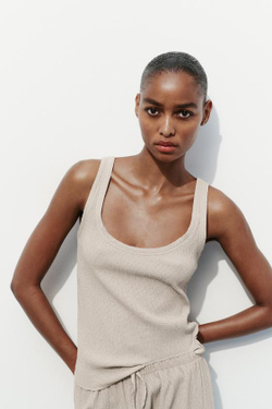 ZARA ТОП ИЗ ТЕКСТУРИРОВАННОЙ ТКАНИ, БЕЖЕВЫЙ