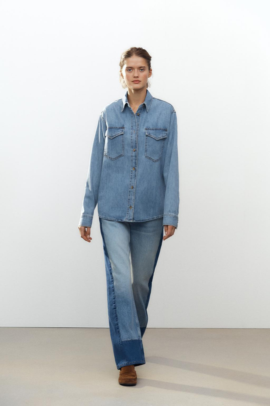ZARA ДЖИНСОВАЯ РУБАШКА — ZW COLLECTION, СИНИЙ
