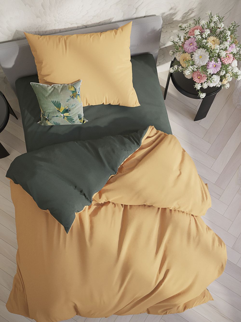 Постельное белье Сказка "Senapato/Verde" 1,5-сп Наволочка 50х70 см 1 шт Простынь на резинке 90х200 см Пододеяльник 145х215 см , поплин