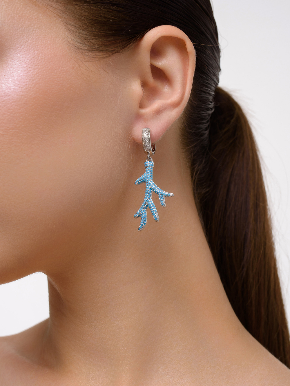 Серьги "Blue coral shell" Silver