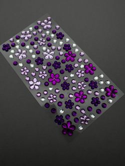 1842 Наклейки для ногтей, лица и тела микс с цветочками фиолетовые