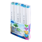 Маркер для скетчинга, двусторонние, Basir, серия "Голубые тона", трёхгранные, 14 мм, спиртовые, 6 шт