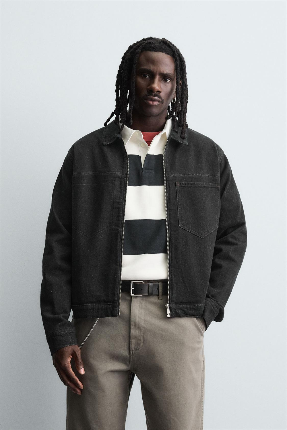 ZARA ДЖИНСОВАЯ КУРТКА-РУБАШКА НА МОЛНИИ, ЧЕРНЫЙ