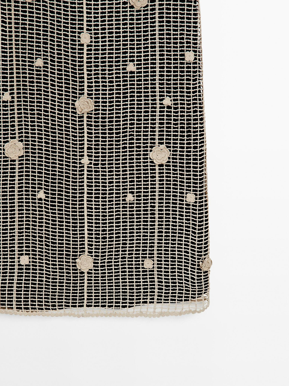 Massimo Dutti Юбка миди с цветочной вышивкой, кремовый