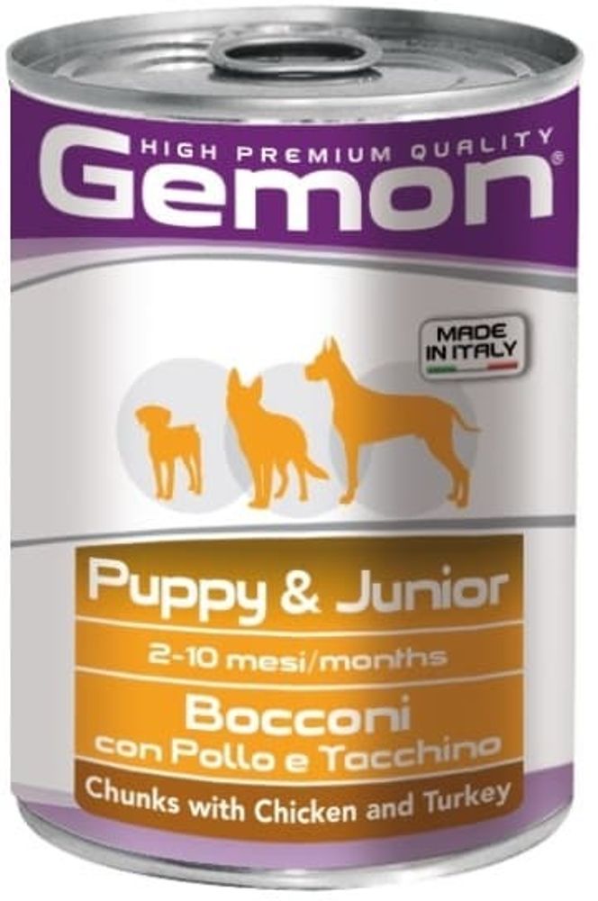 Gemon 415г Dog консервы для щенков кусочки курицы с индейкой