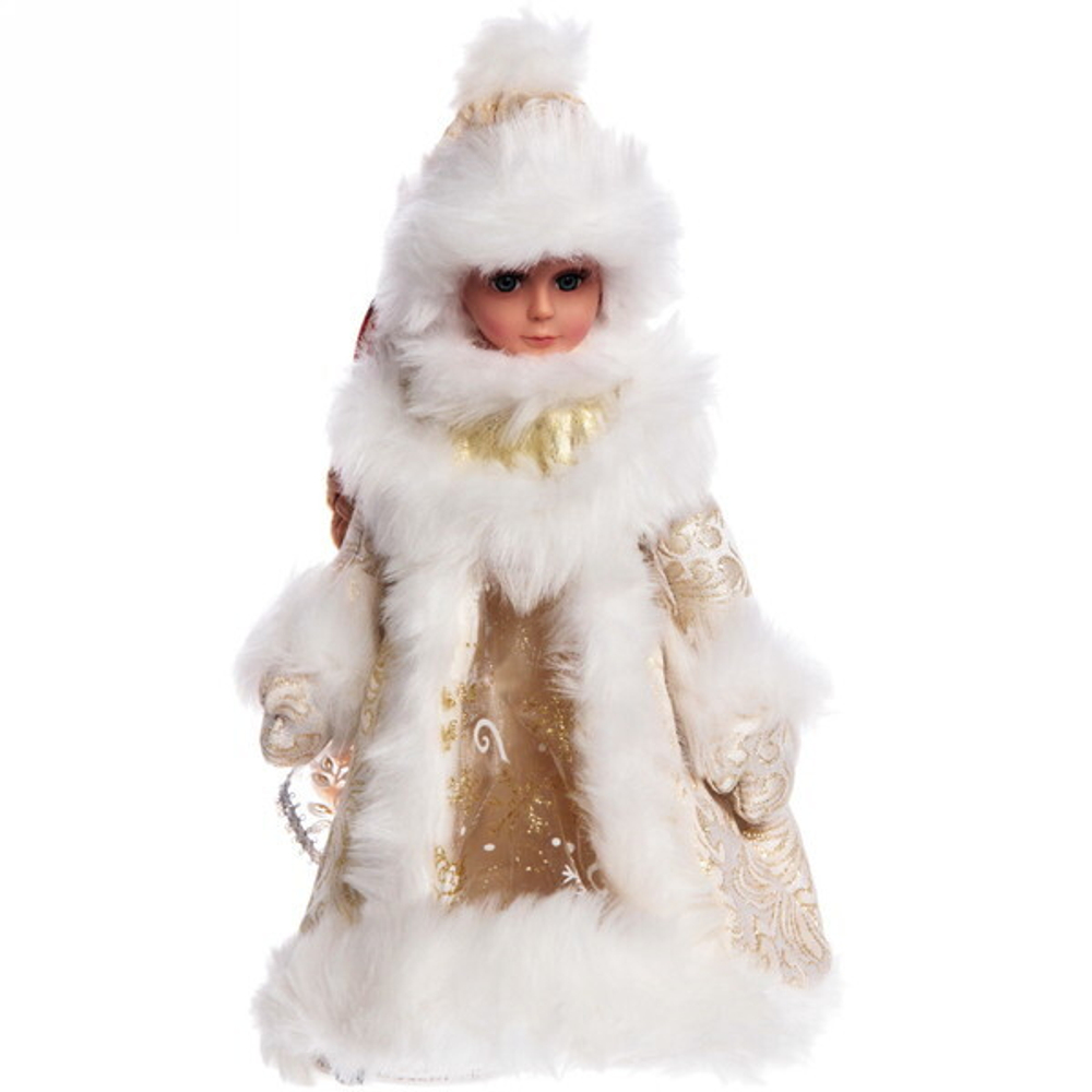 Снегурочка 35 см (без музыки) с отделением под конфеты/подарок, золотая шуба