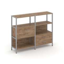 Shelf System Двухсекционный стеллаж трехярусный с ящиками SN.STM-323 Дуб Табак/Металл Серый 1590*400