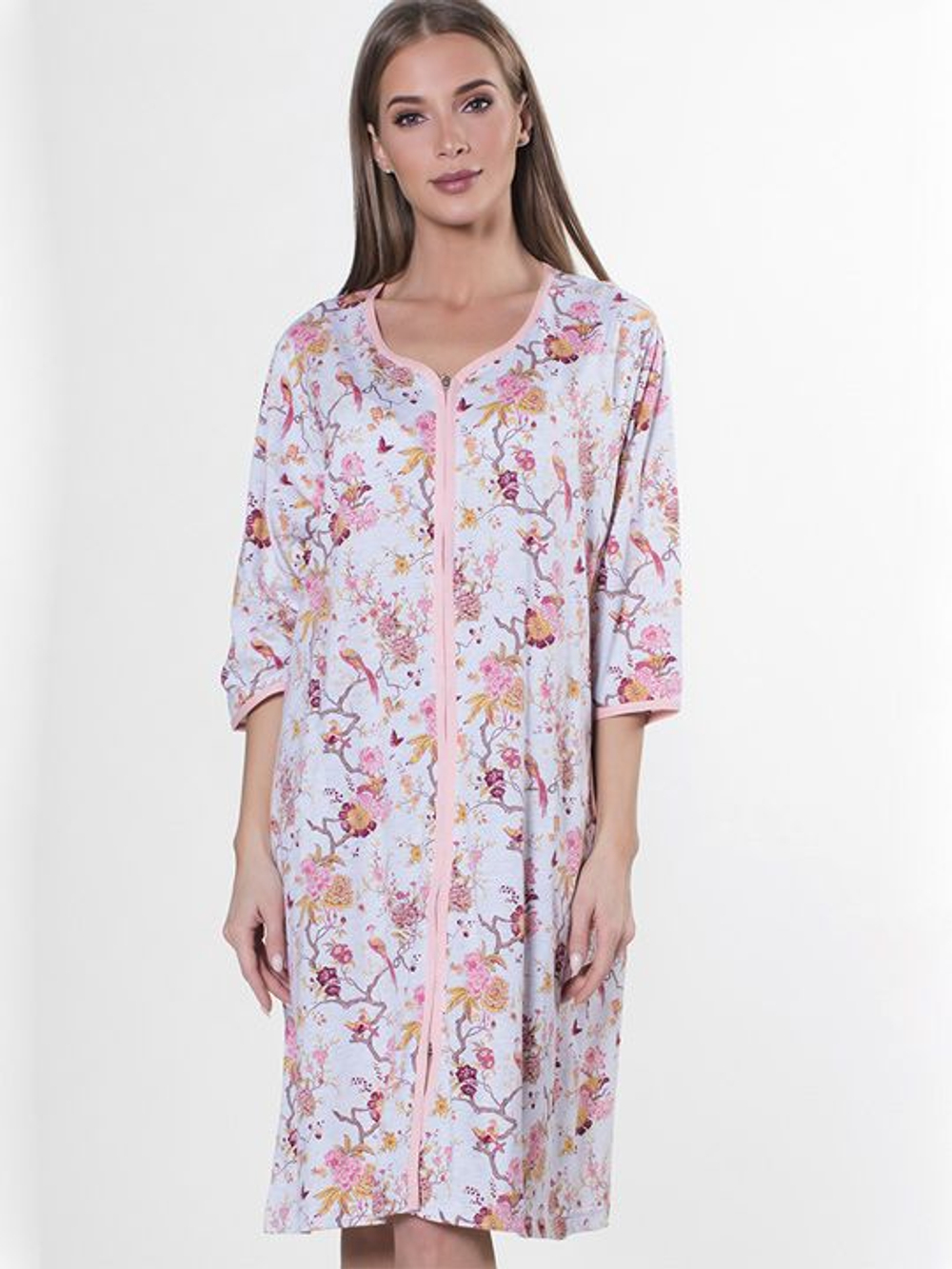 Милый короткий халат на молнии (Размер: XXXL) (Цвет: голубой)