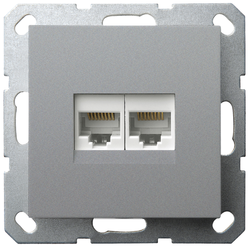 Интернет розекта 2х терминальная 6 категория, цвет алюминий