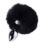 Серебристая анальная втулка 13см с черным хвостиком ToyFa Metal 712025-5