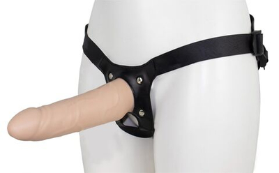 Пустотелый страпон MINI с бандажом (Цвет: телесный с черным)