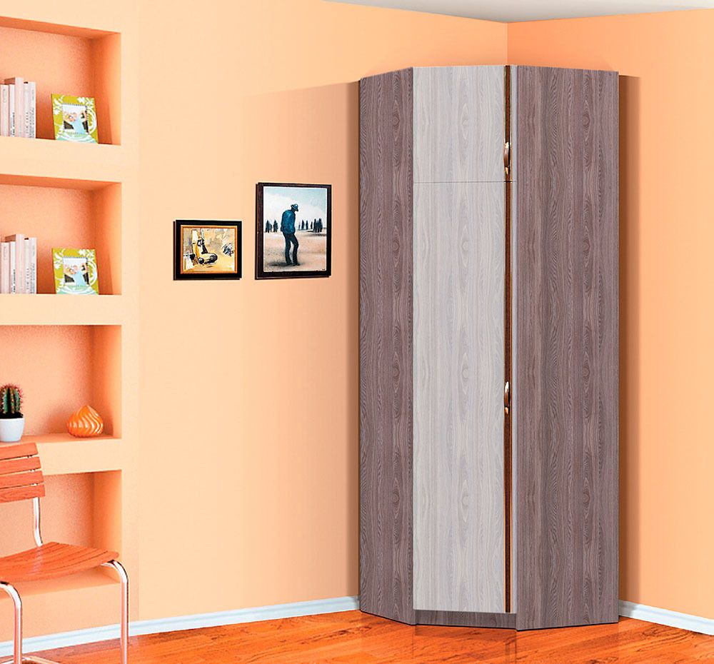 Шкаф угловой "Флагман-5" (ясень анкор темный/ясень анкор светлый), ЛДСП, Фант-мебель