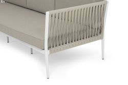 "Касабланка" диван 3-местный плетеный из роупа, каркас алюминий белый муар, роуп бежевый 20мм, ткань бежевая 052