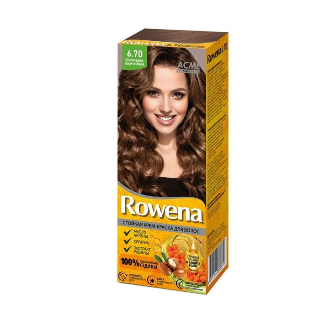 Acme-Color «ROWENA» Стойкая Крем-Краска для волос, тон 6.70 закрашивание седины 100% (Шоколадно-Коричневый) 115 мл