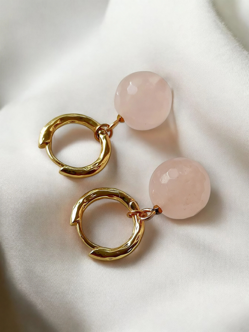 Серьги-конго трансформеры с розовым кварцем