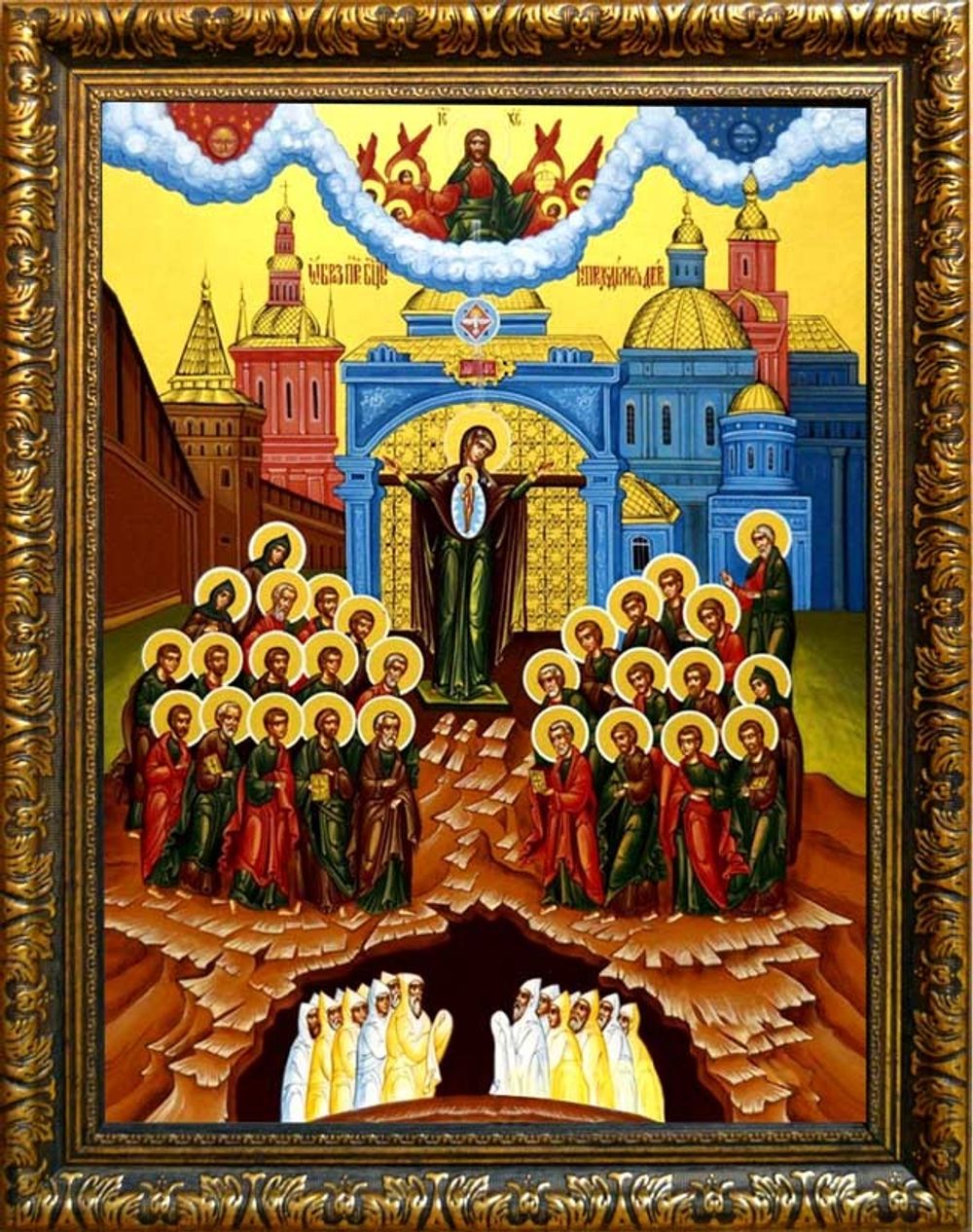 Непроходимая дверь. Икона Божьей Матери на холсте в раме 21х30 см и 30х40 см