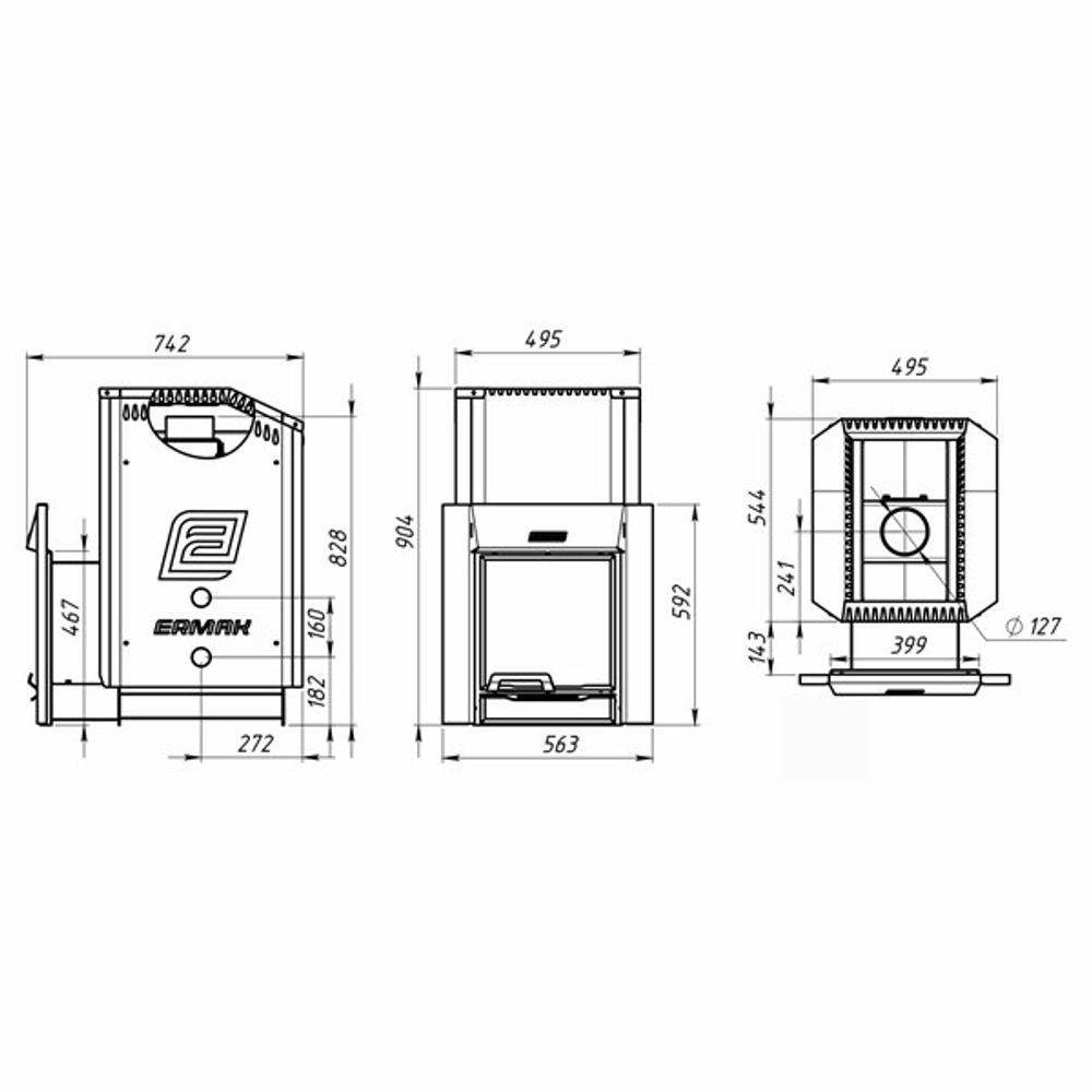 Дровяная печь для бани ЕРМАК 36 ПРЕМИУМ (Сталь)