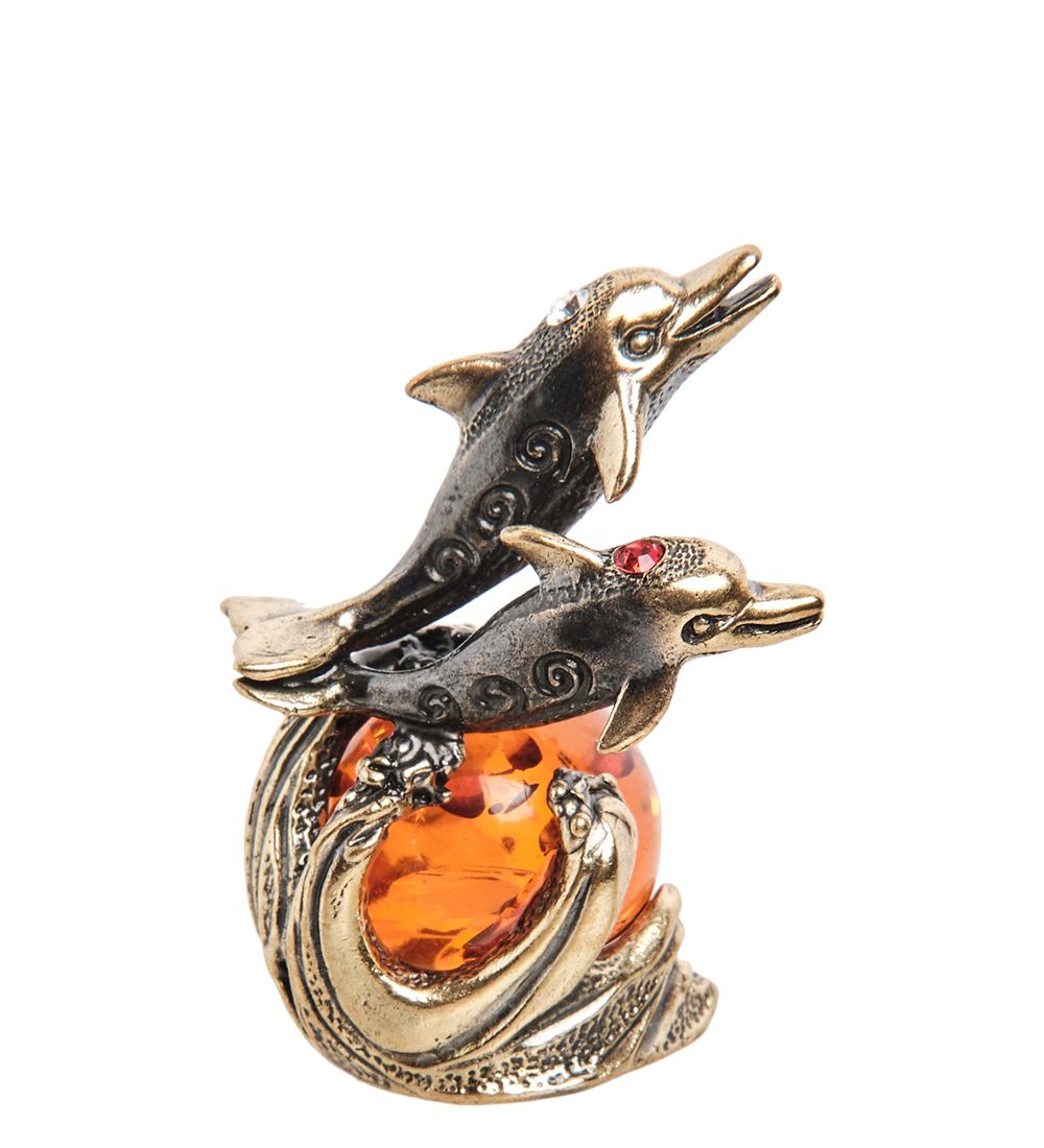 Народные промыслы AM- 267 Фигурка «Дельфины» (латунь, янтарь)