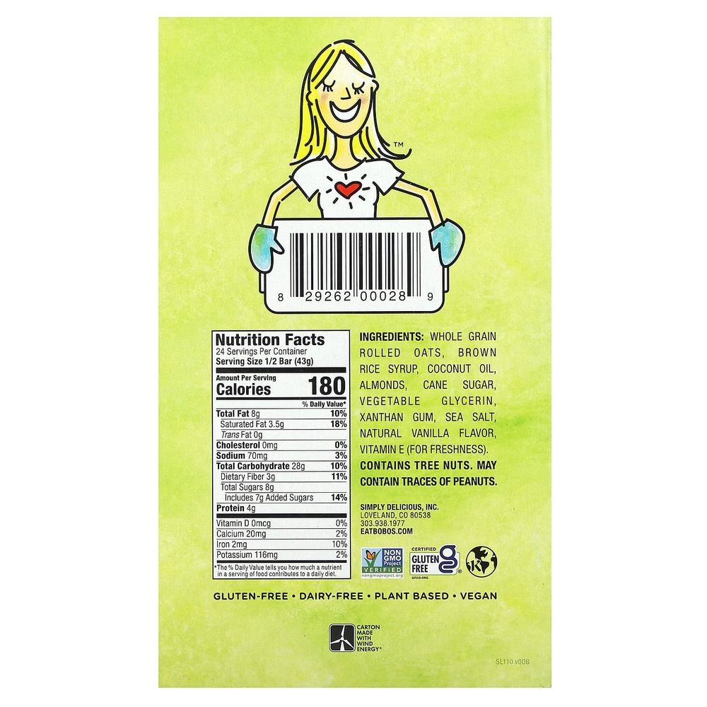 Bobo's Oat Bars, Овсяные батончики с миндальным маслом, 12 батончиков, по 85 г (3 унции)
