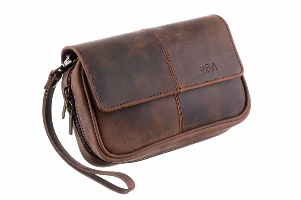 Сумка P&A для 3 трубок и табака, натуральная буйволиная кожа, подарочная упаковка