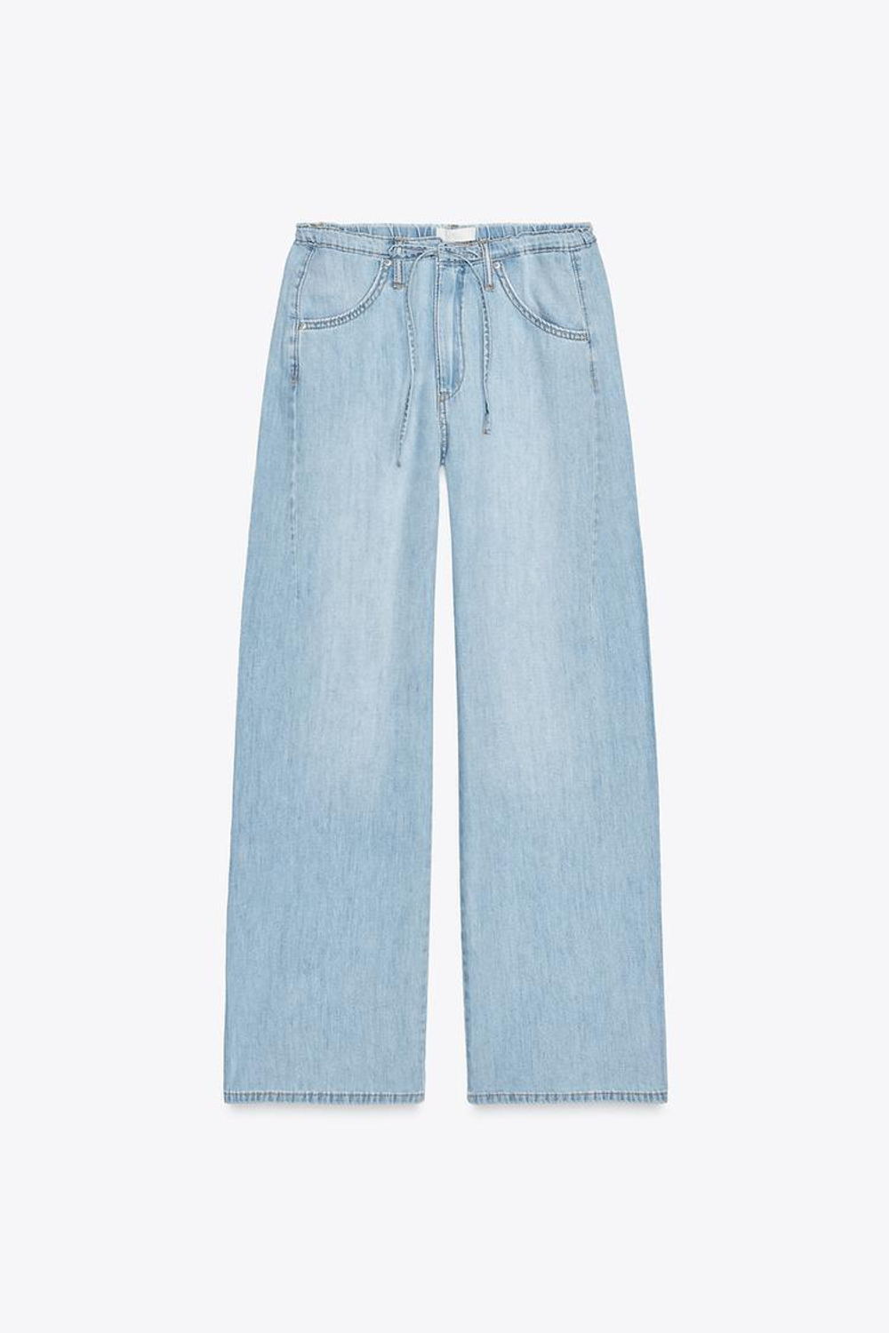 ZARA ДЖИНСЫ TRF НА ШНУРКЕ, ГОЛУБОЙ