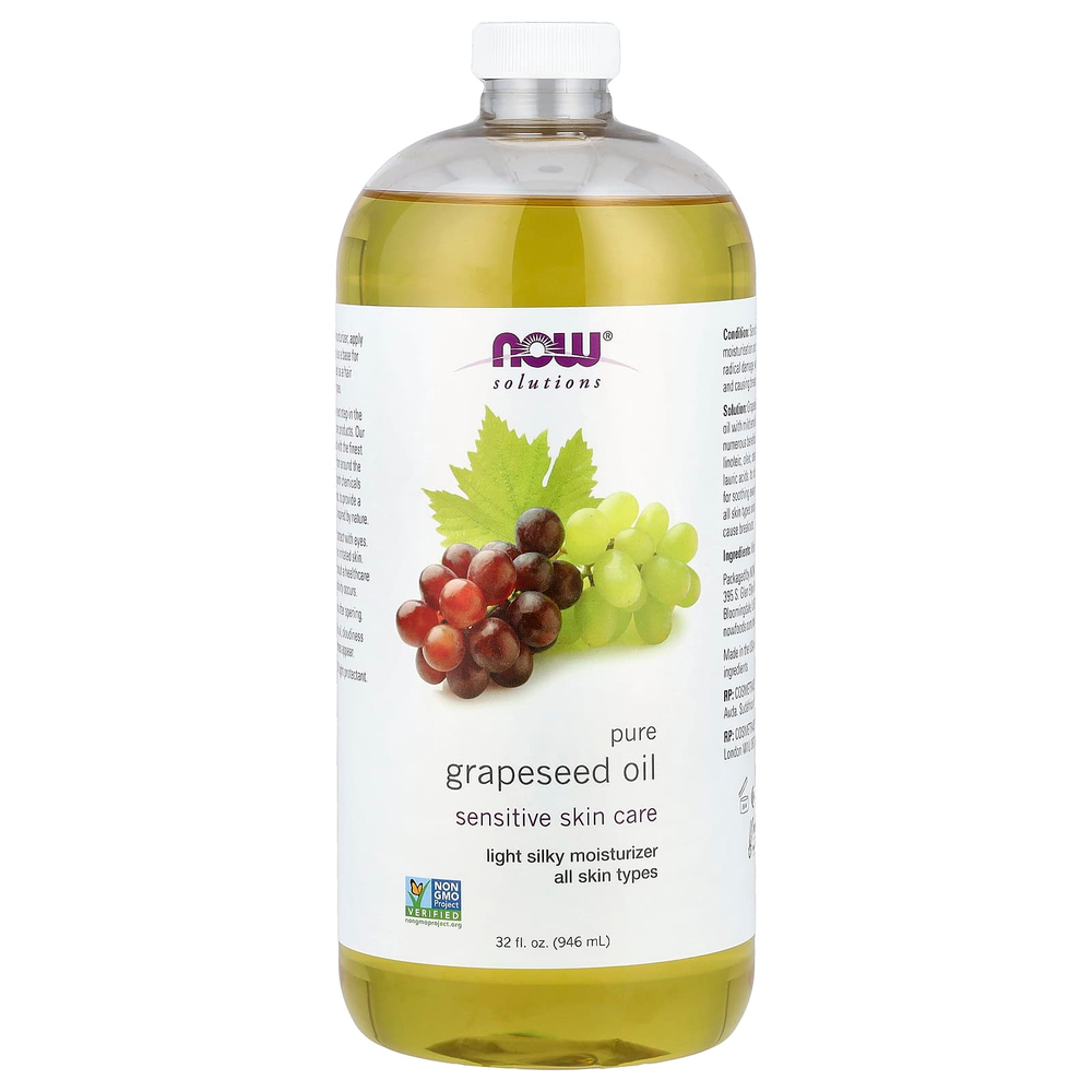 NOW Foods, Solutions, чистое масло из виноградных косточек, для всех типов кожи, 946 мл (32 жидк. Унции)