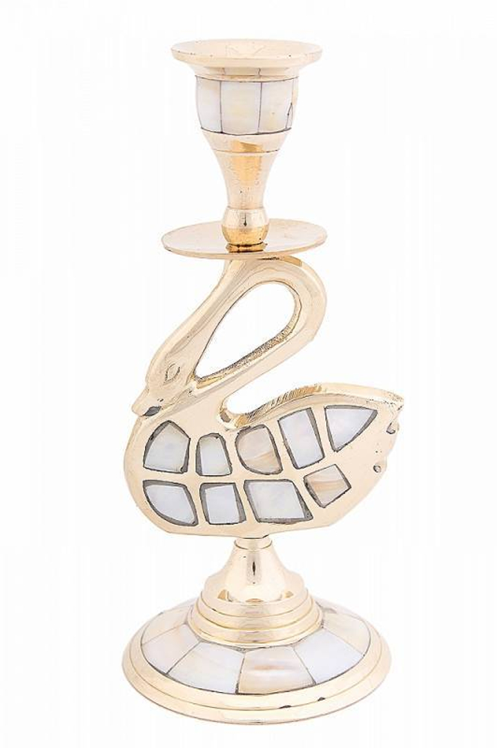 Подсвечник на 1 свечу Лебедь с перламутром