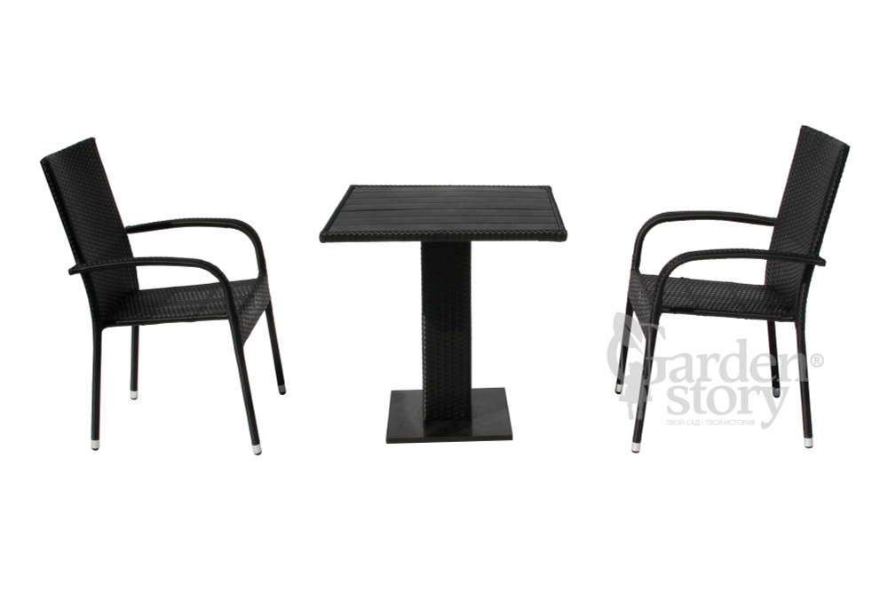 Набор мебели Garden Story Парис мини 4 уп.(2 Стул Garden Storyа Парис "без подушки"+стол 70см 2 уп., каркас черн, ротанг черн