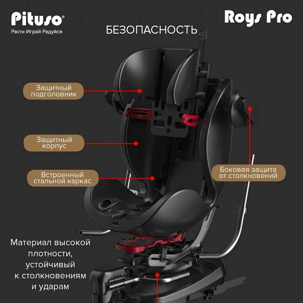 Pituso Удерживающее устройство для детей 0-36 кг Roys Grey, Black Inlay
