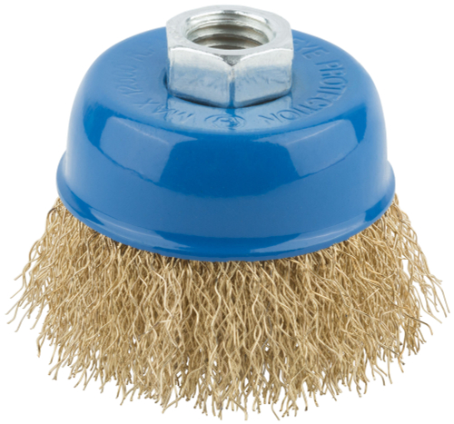 Корщетка, тип "чашка", гайка М14, стальная латунированная волнистая проволока  65 мм 38941М