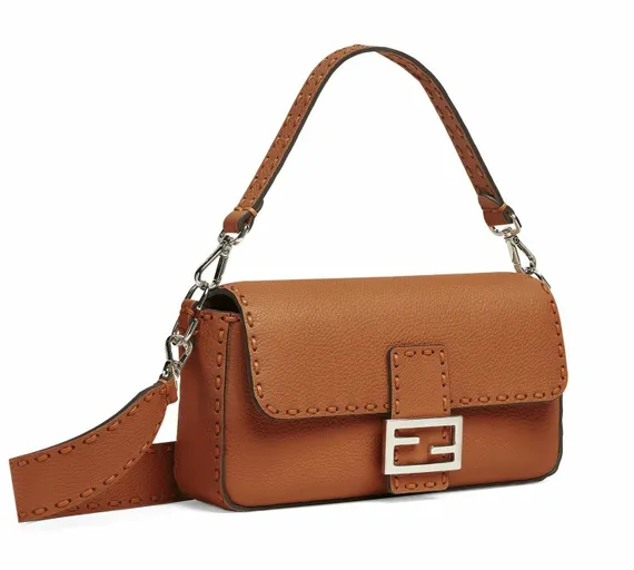 Сумка Fendi Baguette Selleria с крупной прострочкой коричневый